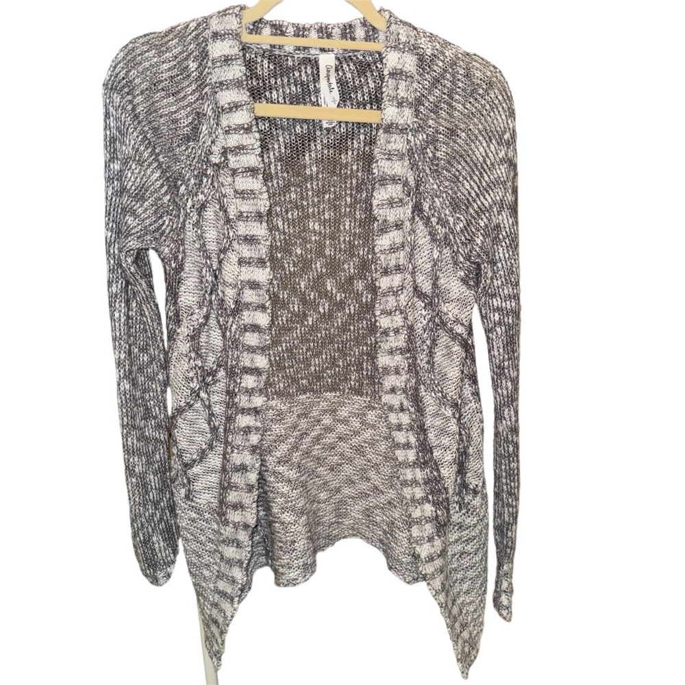 Gray and White Long Knit Cardigan (S|Petite)